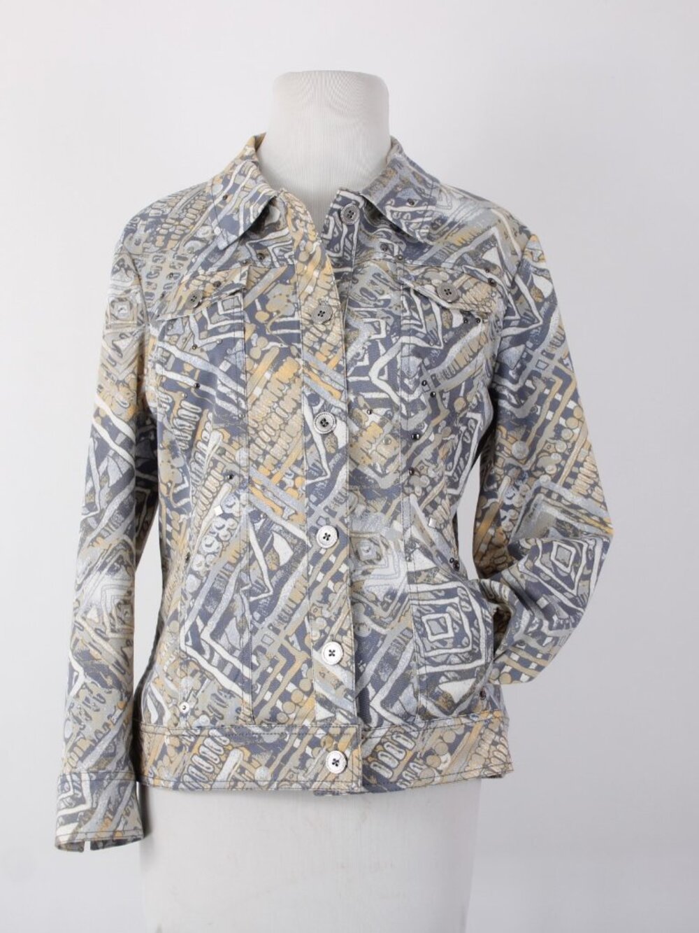 St John Sport Jacket Sz M Blue Yellow Multi Colored Cotton Spandex Jacket - Picture 2 of 11
